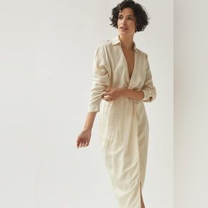 Anthropologie NWT V-Neck Knot Front Midi Dress in Ivory 🔥🔥🔥
